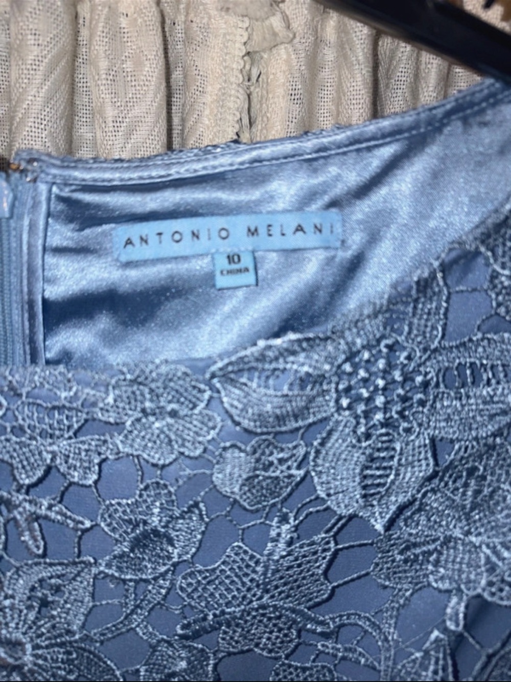 ANTONIO MELANI Dusty Blue Floral Lace Long Sleeve Sheath Dress - Picture 4 of 5